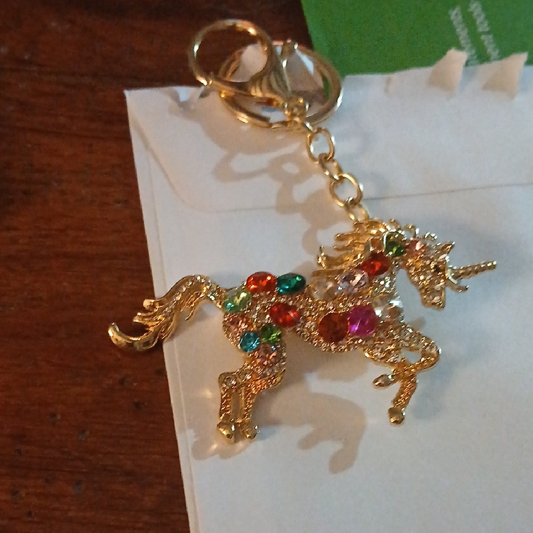 Gold Unicorn Keychain With Colorful Gems Gold Unicorn Keychain With Colorful Gems